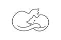 Outline of two sweet cats lying. Couple of kittens line vector illustration isolated on white background. Funny mother and baby Royalty Free Stock Photo