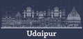 Outline Udaipur India City Skyline with White Buildings