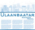 Outline Ulaanbaatar Skyline with Blue Buildings and Copy Space.