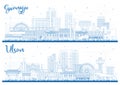 Outline Ulsan and Gwangju South Korea City Skylines Set with Blue Buildings