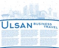 Outline Ulsan South Korea City Skyline with Blue Buildings and Copy Space