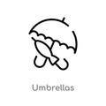 outline umbrellas vector icon. isolated black simple line element illustration from weather concept. editable vector stroke