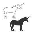 Outline unicorn and black silhouette unicorn.