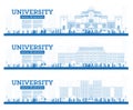 Outline University Campus Set. Study Banners. Students Go to the Main Building of University Royalty Free Stock Photo