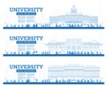 Outline University Campus Set. Study Banners. Vector Illustration