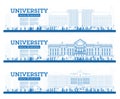 Outline University Campus Set. Study Banners. Vector Illustration. Students Go to the Main Building of University Royalty Free Stock Photo