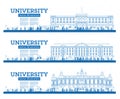 Outline University Campus Set. Study Banners. Vector Illustration. Students Go to the Main Building of University Royalty Free Stock Photo