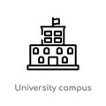 outline university campus vector icon. isolated black simple line element illustration from buildings concept. editable vector