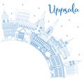 Outline Uppsala Sweden City Skyline with Blue Buildings and Copy Space. Vector Illustration. Uppsala Cityscape with Landmarks