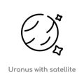 outline uranus with satellite vector icon. isolated black simple line element illustration from astronomy concept. editable vector Royalty Free Stock Photo