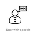 outline user with speech bubble vector icon. isolated black simple line element illustration from user interface concept. editable