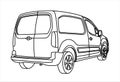 Outline van. Car for freight. Back view. View of three quarters