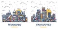 Outline Vancouver and Winnipeg Canada City Skyline Set Royalty Free Stock Photo