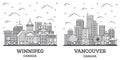 Outline Vancouver and Winnipeg Canada City Skyline Set