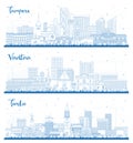 Outline Vantaa, Turku and Tampere Finland city skyline set with blue buildings. Cityscape with landmarks. Business travel and