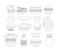 Outline vases. Abstract vintage linear pottery icons, minimal ancient decorative ceramic utensil pot jug vessel urn Royalty Free Stock Photo