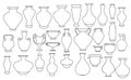 Outline vases and amphora collection. Vase pottery, ancient pot greek illustration Royalty Free Stock Photo