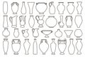 Outline vases and amphora collection, vector linear Royalty Free Stock Photo