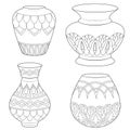 Outline vases and amphora set, vector linear. Vase pottery, ancient pot greek Royalty Free Stock Photo