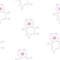 Outline vector animals seamless pattern. The piglet does exercises, goes in for sports. Cute pig on white background. Cartoon