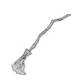 Outline vector broom. Hand drawn Halloween element. Doodle witch broom illustration isolated on white. Broomstick