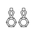 Outline vector earrings with a stones. EPS 10.... Earring black illustration... Earrings pair sign. Isolated on white.. Jewelry