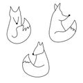 Outline vector fox illustration, foxes set for creativity and design