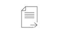 Outline vector icon of a sheet of paper with folded corner and three lines, plus a rightward share arrow in minimalist black line Royalty Free Stock Photo