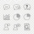Outline vector icons set for business communication, data analysis, user interaction, and document search interface elements Royalty Free Stock Photo