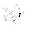 Outline vector illustration of dinosaur. Line art drawing or portrait of triceratops Royalty Free Stock Photo