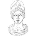 Outline vector illustration of portrait of Athena. Black and white line art of antique sculpture