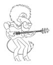 Outline vector image of a lion, isolated on white. A stylish lion performs rock on an electric guitar. Cartoon lion plays the Royalty Free Stock Photo