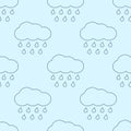 Outline vector rainy clouds seamless pattern