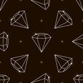 Outline Vector seamless pattern with diamonds. Fashion background with crystal Royalty Free Stock Photo