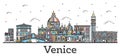 Outline Venice Italy City Skyline with Color Buildings Isolated on White