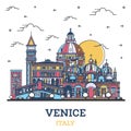 Outline Venice Italy City Skyline with Colored Historic Buildings Isolated on White