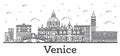 Outline Venice Italy City Skyline with Historic Buildings Isolated on White