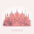 Outline Venice skyline with landmarks.