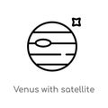 outline venus with satellite vector icon. isolated black simple line element illustration from astronomy concept. editable vector Royalty Free Stock Photo