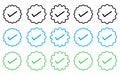 Outline Verified badge icon set. Blue tick sign. approved checkmark. Verified user in social media vector