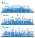 Outline Verona, Messina Sicily and Catania Italy City Skyline Set