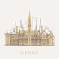 Outline Vienna. Vintage skyline with landmarks. Royalty Free Stock Photo