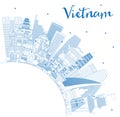 Outline Vietnam City Skyline with Blue Buildings and Copy Space