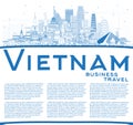 Outline Vietnam City Skyline with Blue Buildings and Copy Space