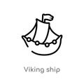 outline viking ship vector icon. isolated black simple line element illustration from history concept. editable vector stroke