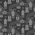 Outline village seamless pattern.