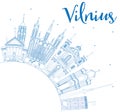 Outline Vilnius Skyline with Blue Landmarks and Copy Space.