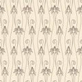Outline vintage seamless beige pattern with lily