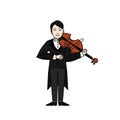 Outline Violinist man character playing music. Musican playing on musical instruments. Violin player