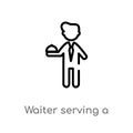 outline waiter serving a drink on a tray vector icon. isolated black simple line element illustration from people concept. Royalty Free Stock Photo